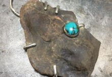 On a little walk along the river I found this beautiful stone. got it home and cleaned up and discovered that it seems to contain fossilized bones, perhaps a spine? It seemed to want a little turquoise and not much else. will fabricate the chain next week.